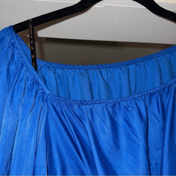 Farm Rio Blue Satin Long Sleeve Cut Out Knot Royal Blue Midi Dress Sz Small NWT - Picture 6 of 16